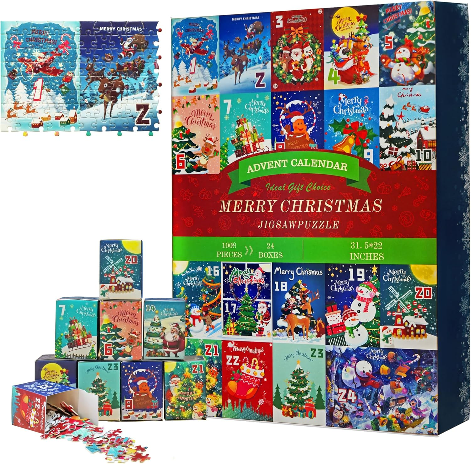 Advent Calendar 2025 Christmas Jigsaw Puzzles 1008 Pieces, 24 Boxes of Christmas Countdown Calendar Puzzles for Adults, Funny Holiday Puzzles for Kids as Christmas Decor image number 6