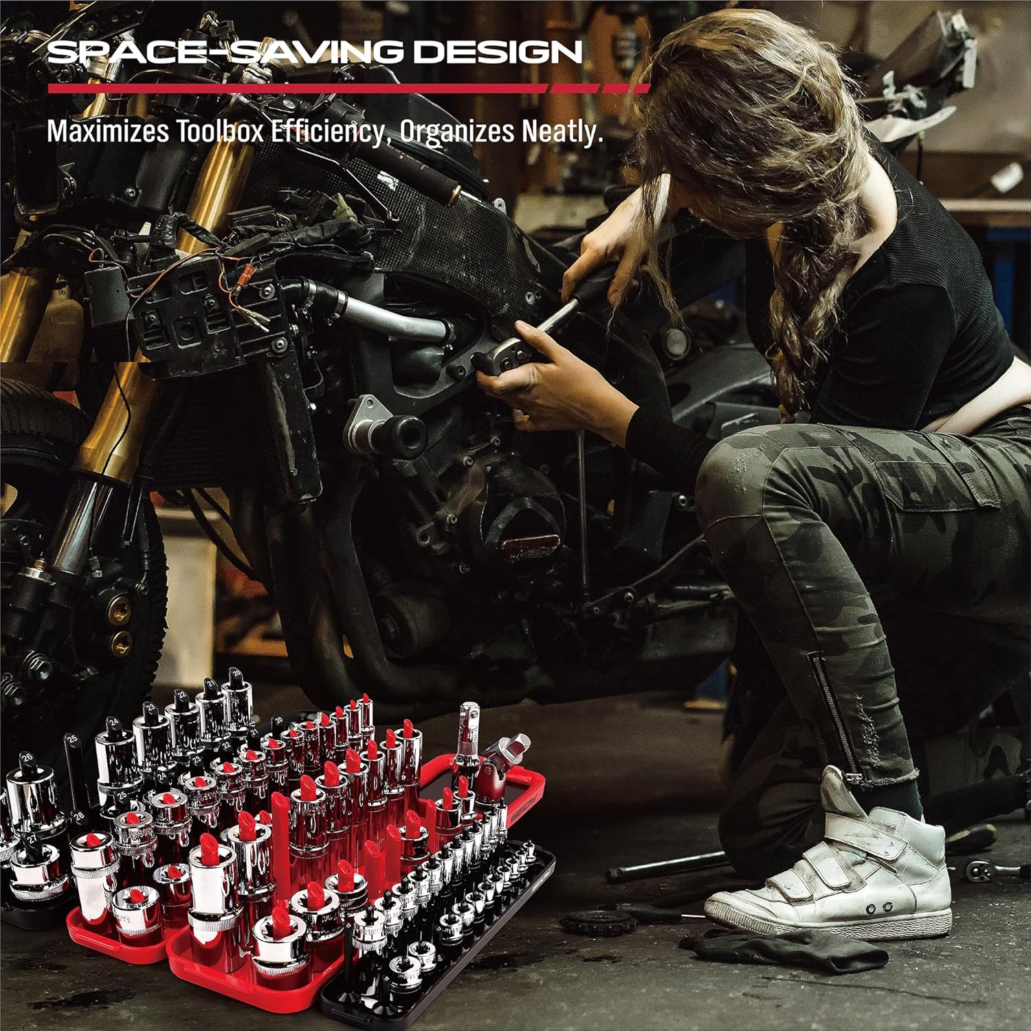 SEDY 8-Piece Socket Holder Tool Tray Organizer, Socket Storage Organizer Set for Toolbox Tools Trays Drawer 1/2 3/8 1/4 Inch Drive Socket Holder image number 1