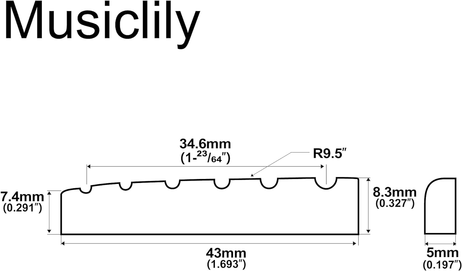 Musiclily Pro Urea Resin Plastic Slotted 43Mm LP Style Guitar Nuts Flat Bottom for 6 String Les Paul or Acoustic Guitar, Ivory(Set of 2) image number 6