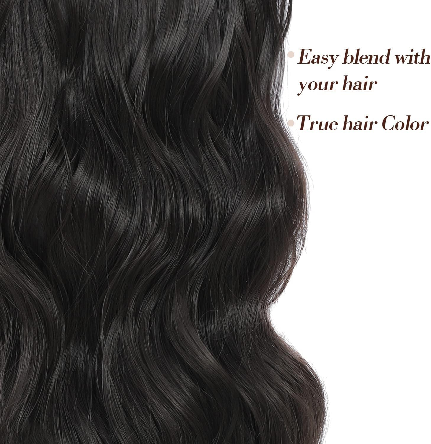 FINE plus Clip-In Extensions, 4 Pieces Long Wavy Hair Extensions Clip in Dark Brown Soft Double Weft Brunette Extensions with Clip Synthetic Hairpiece for Women - 50.8 Cm image number 2