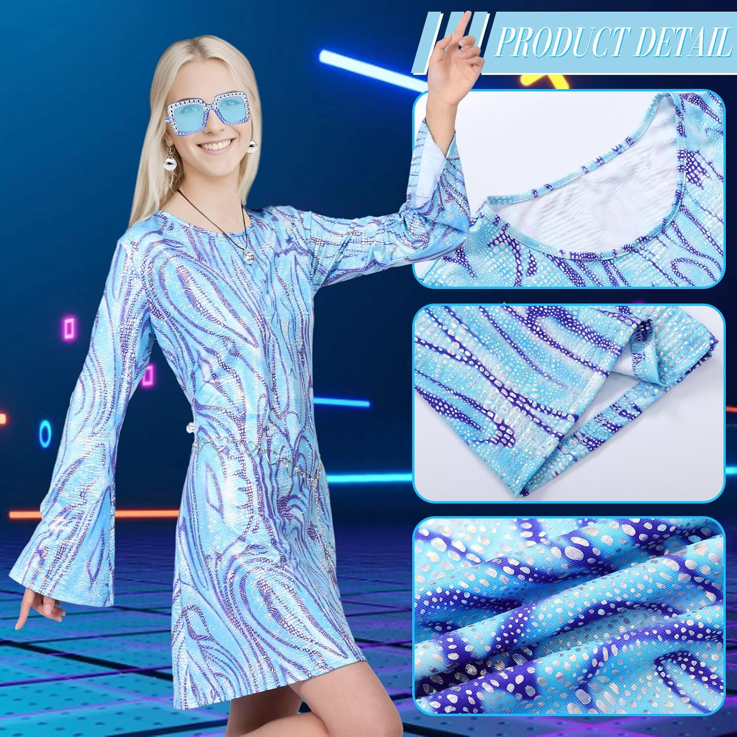 Hippie Costume Women 70S 80S Costume Women 8 PCS Hippie Costume Set 70S Disco Costume Women Fancy Dress Cosplay Carnival Party image number 6