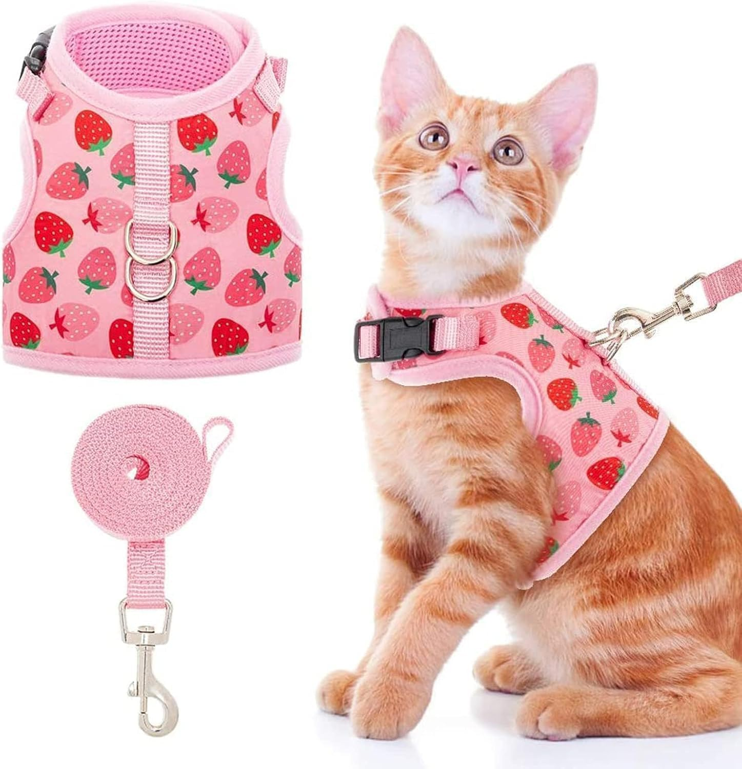 Cat Harness with Escape Proof - Fashionable Mesh Cat Dog Walking Harness Leads, Adjustable for Kitties Puppies Small Animals (Pink, XS) image number 2