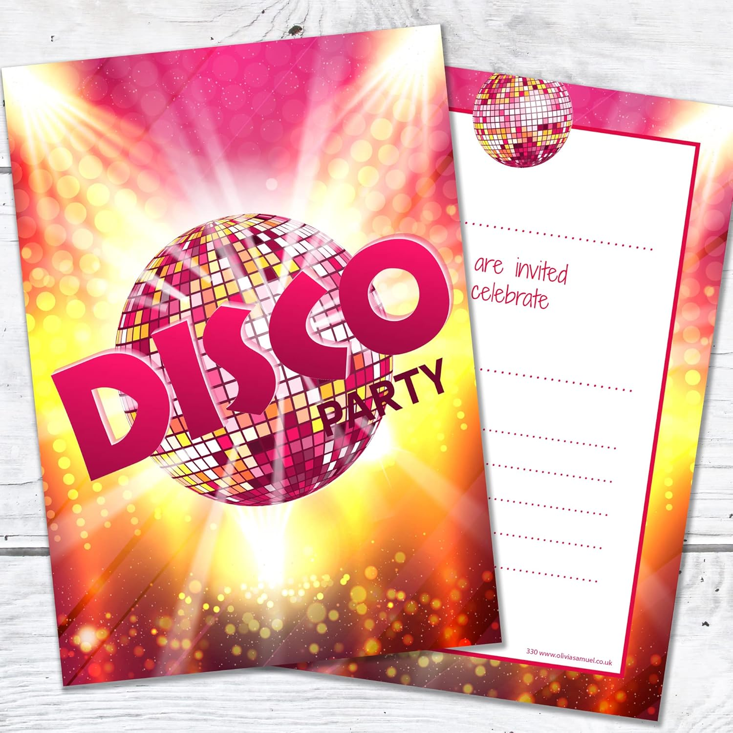 Olivia Samuel 20 X Disco Party Invites from A6 Double Sided Cards with Envelopes