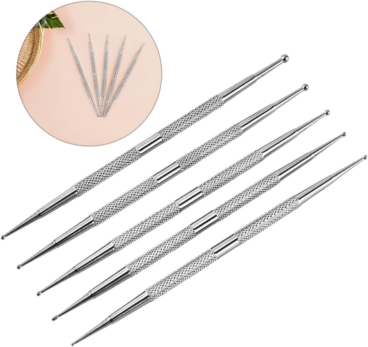5PCS Stainless Steel Dual Ended Nail Dotting Pens for Manicure Dot Painting Rhinestone Application DIY Nail Art Tools Kit for Home and Salon Use image number 4