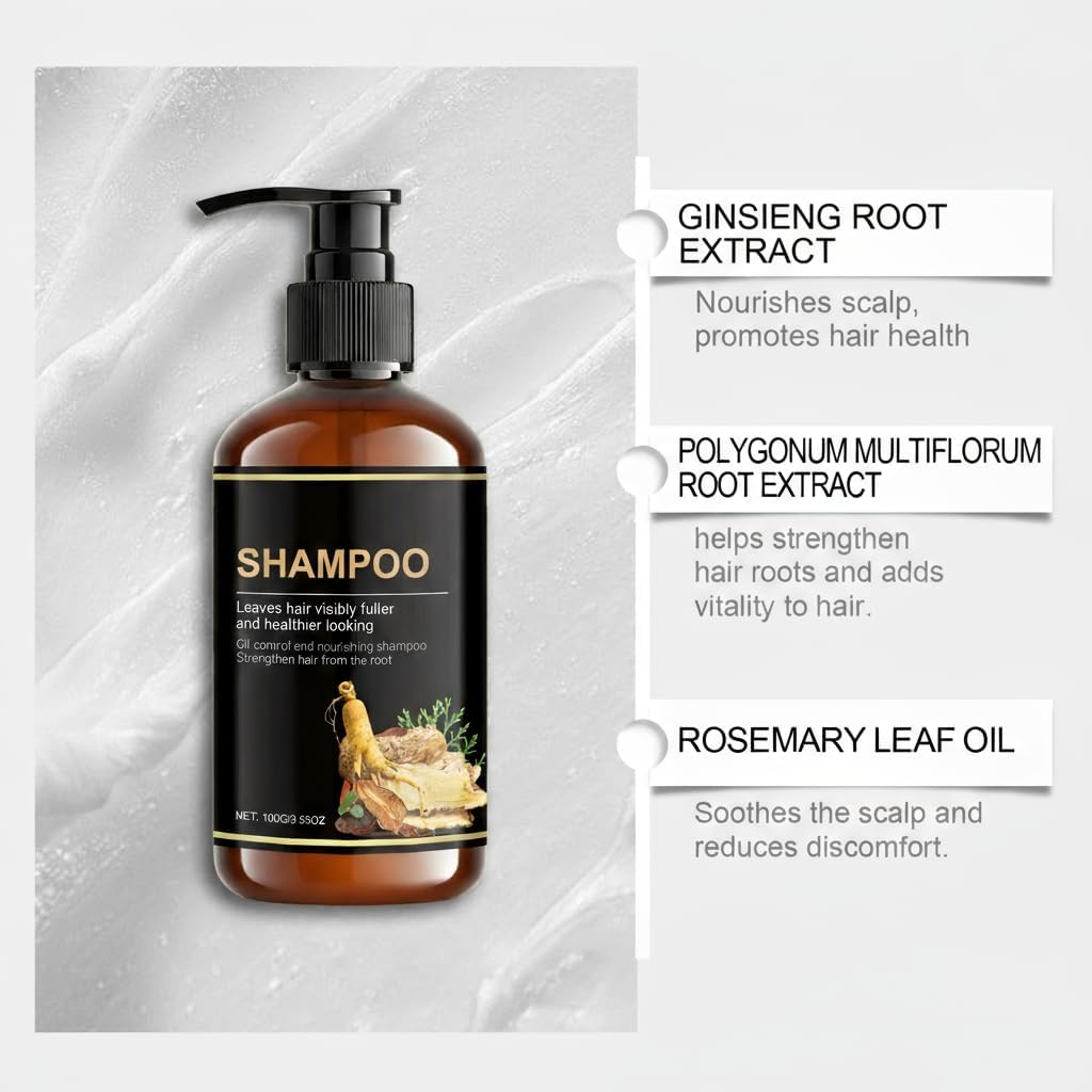 Oil Control Nourishing Shampoo with Ginseng Root & Polygonum Multiflorum Extract, Thick Foam, Mild Formulated, Strengthens Hair from Root, Improves Hair Volume & Health, Suitable for All Types (3PCS) image number 4