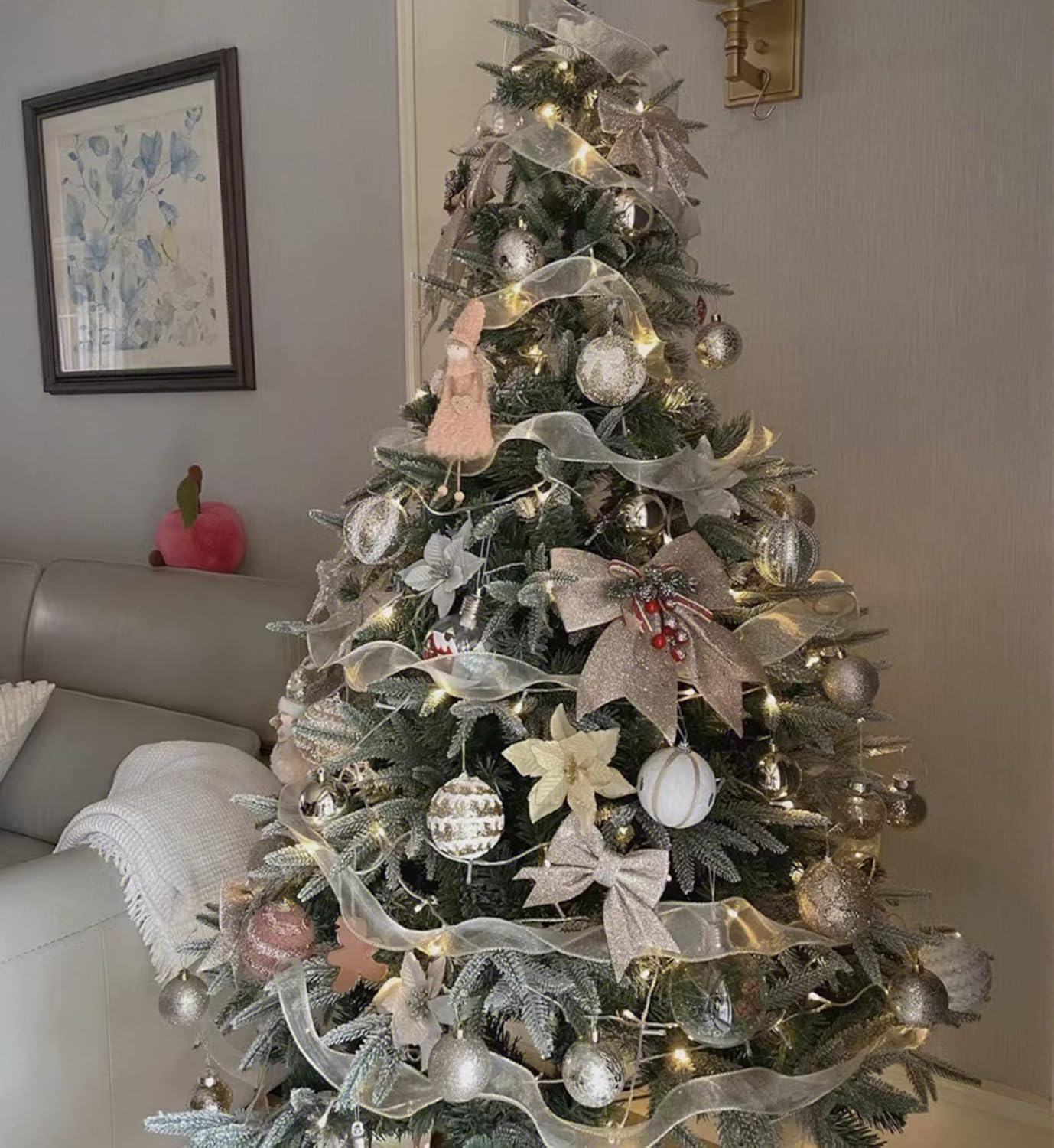 Poinsettia Christmas Decorations 13Pcs Poinsettia Christmas Tree Ornaments Glitter Artificial Poinsettia Flowers for Xmas Decorations (Silvery) image number 5