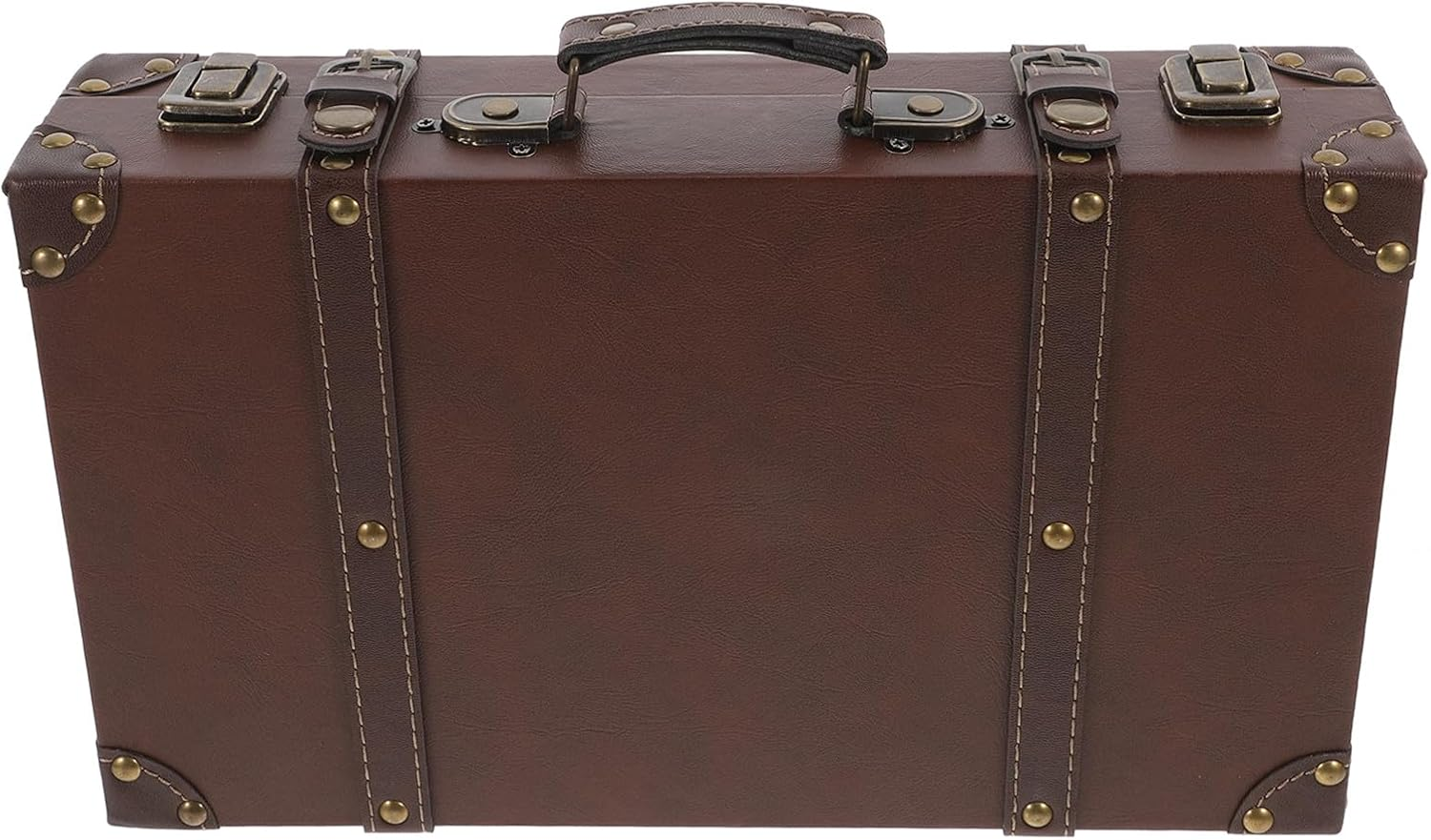 Homoyoyo Vintage Small Leather Suitcase Retro Travel Trunk Vintage Luggage Storage Organizer for Fashion Store Decor and Photography Props image number 3