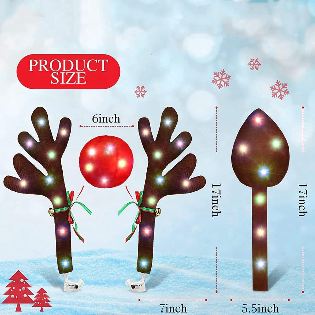Car Reindeer Antlers,Antlers Car Kit with LED Lights,Reindeer Car Kit Antlers,Nose,Tail, for Car image number 3