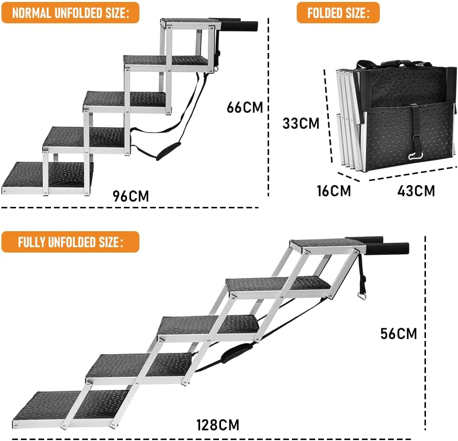 Melpet Folding Dog Stair Lightweight Aluminium Dog Ramp Adjustable Height 5 Steps Pet Ladder Loads up to 70Kg with Non-Slip Surface for Cars Trunk SUV Trucks image number 6