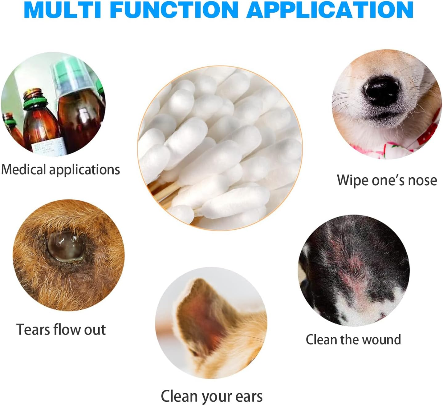 Dog Cotton Buds, Pack of 100 Pet Ear Cleaners, Long, Ear Cleaning Sticks, Pet with Wide Head, Ear Cleaner, Ear Cleaning Sticks for Pets, Dogs, Cats (15 Cm)