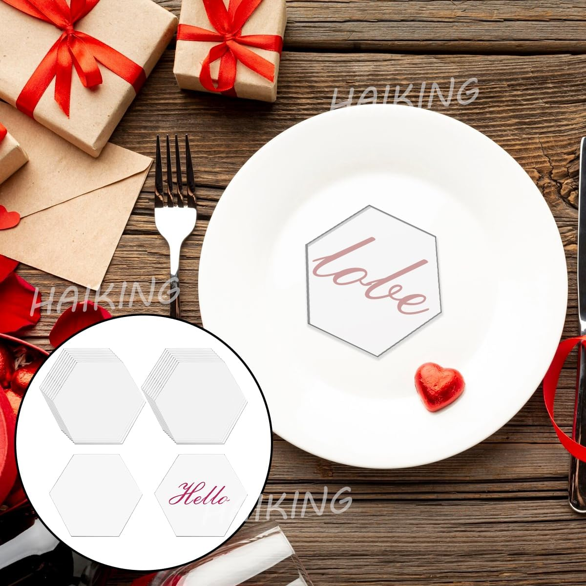 Hexagon Shape Name Cards, 20 Pcs Clear Acrylic Name Place Cards for Wedding, Birthday Party, Banquet Events (8CM) image number 2