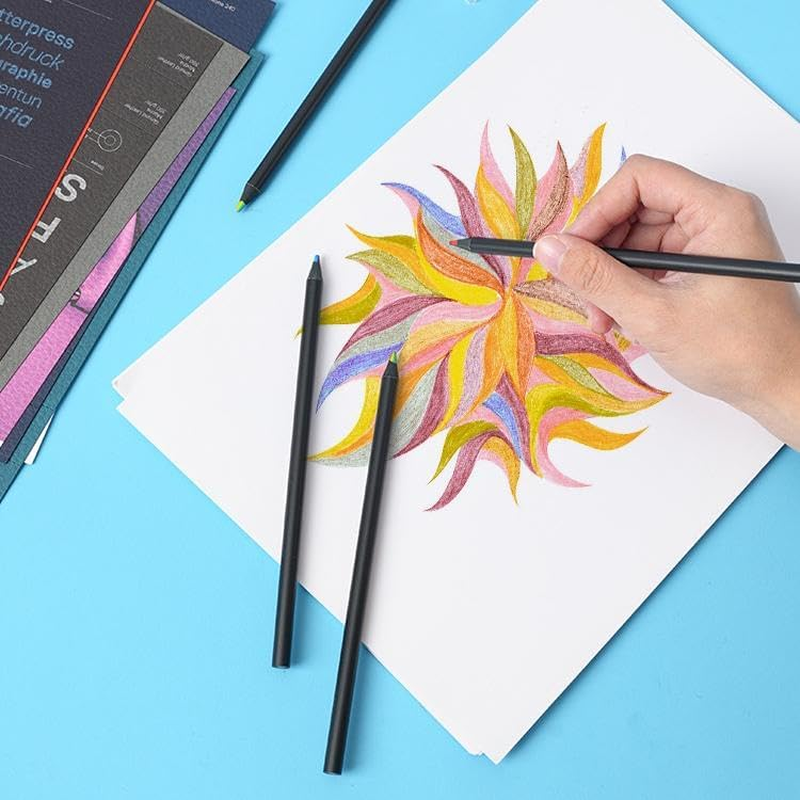 15 PCS Rainbow Colored Pencils, 7-In-1 Coloring Pencil with Sharpener, Black Wooden Multicoloured Colour Pencils, Colorful Pencils for Drawing Coloring Sketching, Cool Fun Art Supplies image number 5