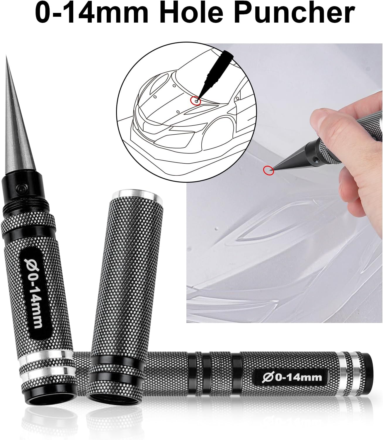 RC Body Reamer Hole Puncher, Curved Scissors & Straight Scissor RC Car Body Mounting 3Pc Combo Set,0-14Mm Hole (Black) image number 4