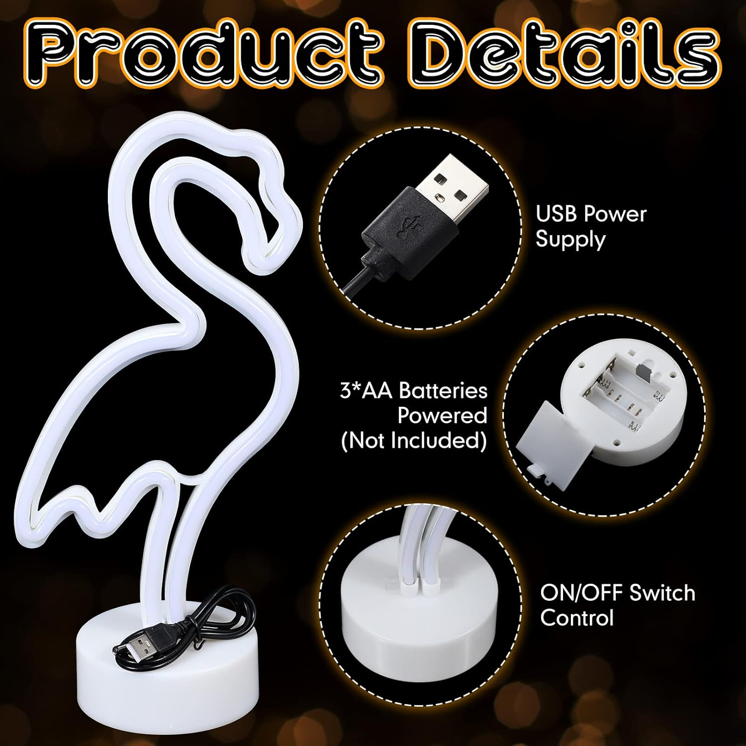 Liliful 3 Pcs Neon Sign Pineapple Neon Lights Sign Pink Flamingo Neon Lights Palm Tree Neon Sign Battery USB Powered Neon Lights Birthday Gifts with Pedestal for Girls Kids Bedroom Hawaiian Party image number 2