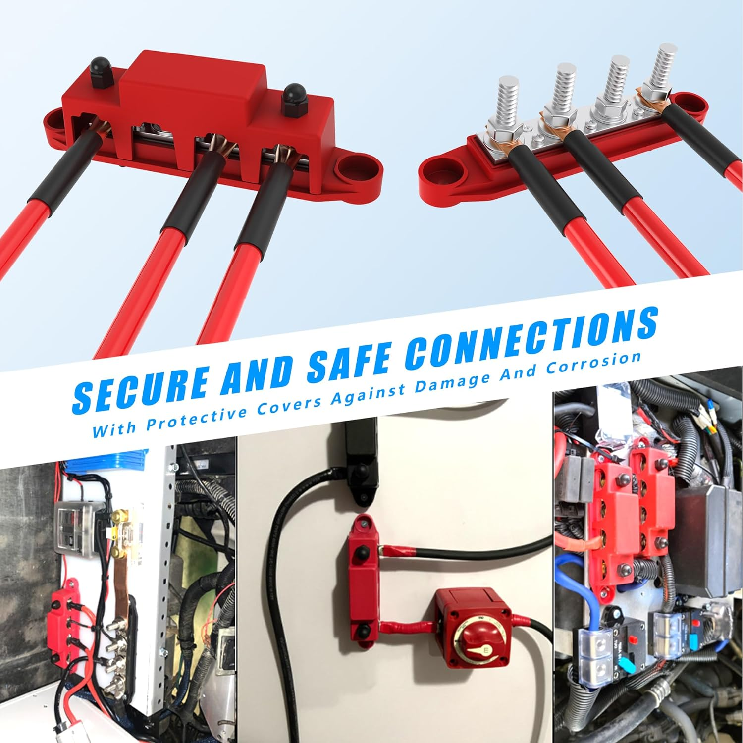 Venxykod Power Distribution Block,250A 12V Bus Bar 4X5/16 Terminal Block with Cover Max 48V Junction Block Automotive Marine Busbar image number 4