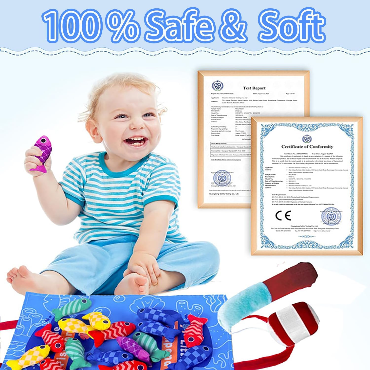 Montessori Toys for 1 Year Old Boy Girl, Cloth Fishing Game Baby Toys 6-12 12-18 Months, Toddlers'S Sensory Toy with Stacking Cups, Number Counting, Color Sorting image number 5