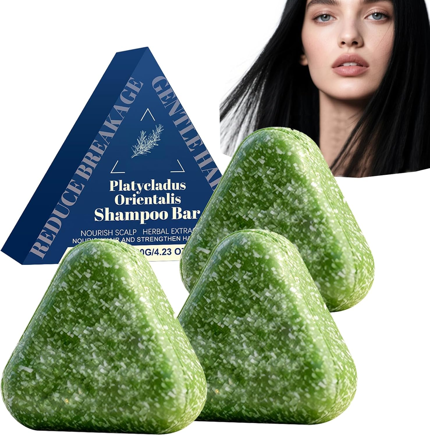 Cypress Leaf Solid Shampoo Bar - Triangle Shampoo Soap, Strengthening Hair & Reducing Hair Loss，Usmans Grass Shampoo Soap，Nourishing Hairs & Eliminating Dandruff for Men Women (2Pcs)