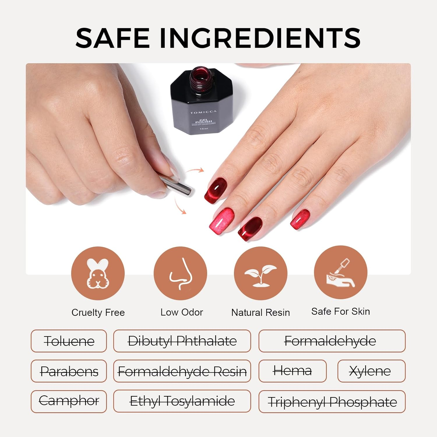 TOMICCA Cat Eye Gel Nail Polish Burgundy Red 15ML Holographic Gel Polish with Magnet Soak off UV LED Nail Lamp Glass Gel Polish for Nail Salon DIY - Nude image number 5