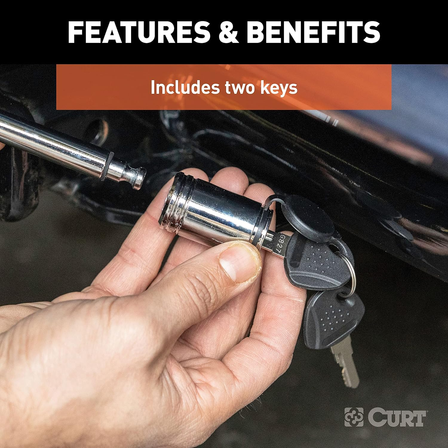 CURT 23501 Trailer Hitch Lock, 1/2-Inch Pin Diameter, Fits 1-1/4-Inch Receiver image number 2