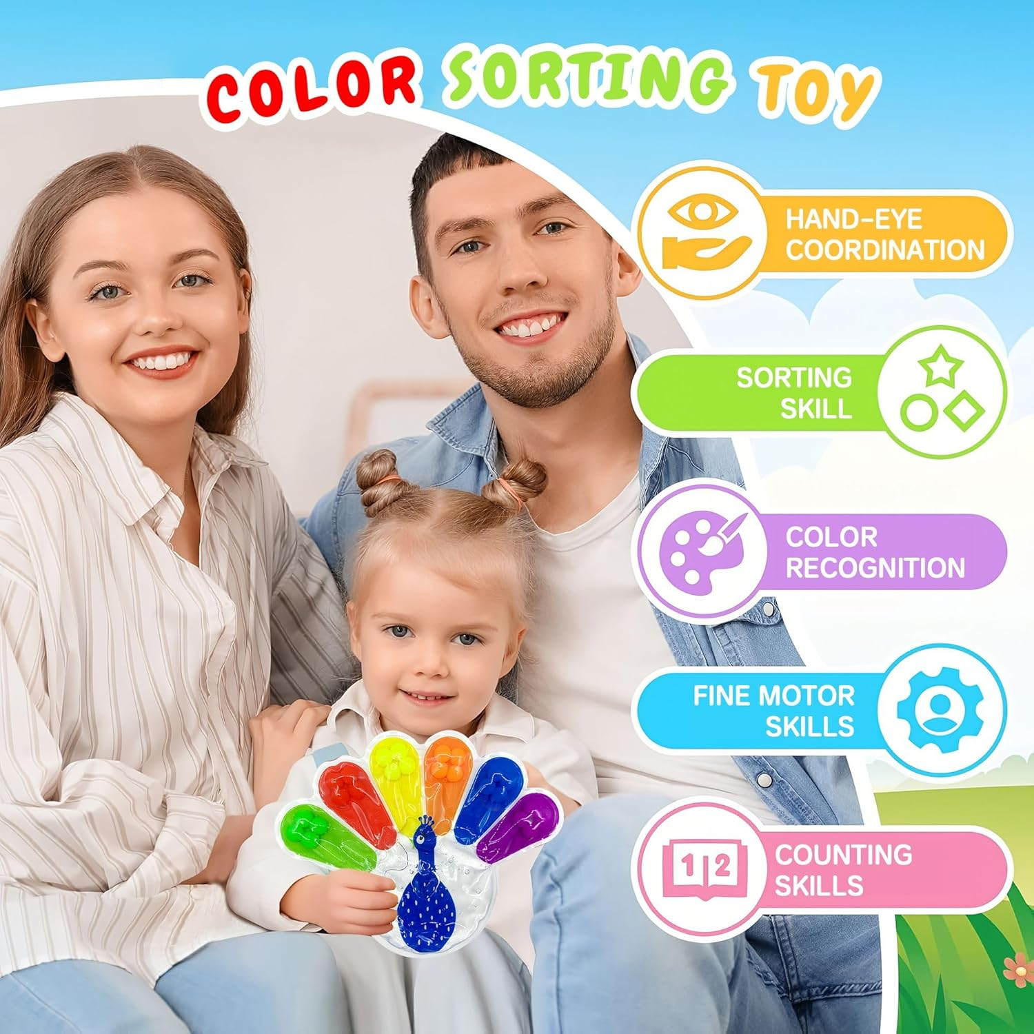 Peacock Color Sorting Toys Sensory Toys: Color Matching Sensory Calm down Toy, Fine Motor Skill Games Learning for Toddlers, Preschool Learning & Educational Montessori Toy for Kids Boys Girls ADHD image number 2