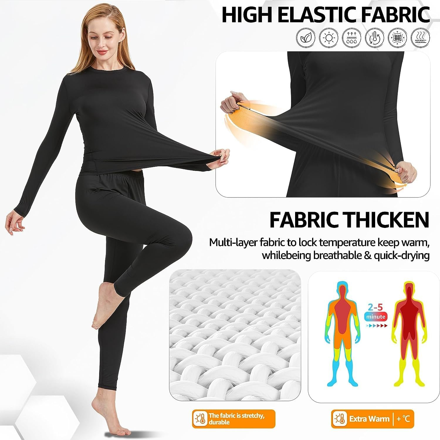 FANBOLD Thermal Underwear Set for Women - Long Sleeve Top and Pants, Soft Comfortable Base Layer for Winter Snow or Ski image number 1