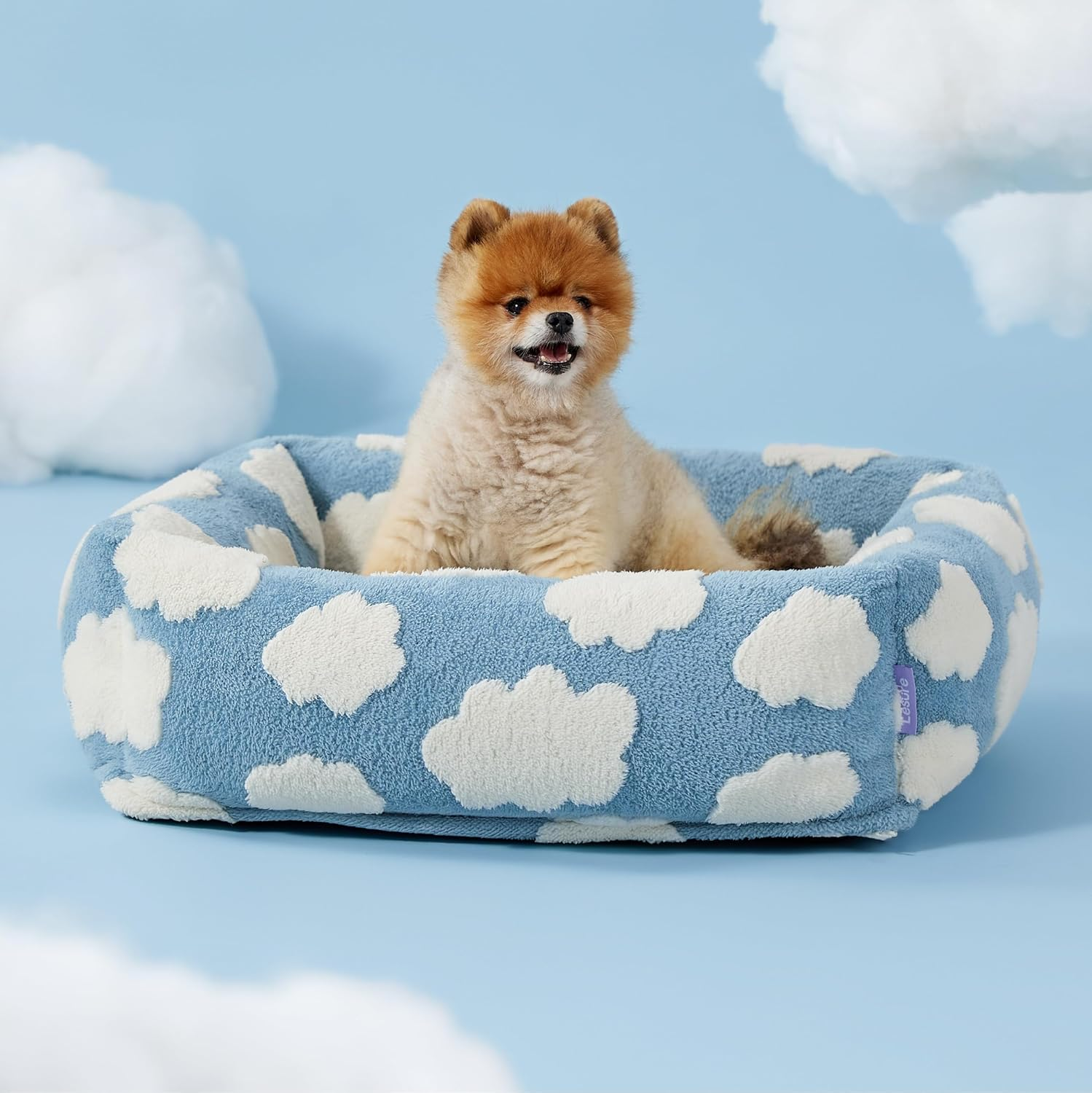 Lesure Cute Dog Bed for Small Medium Dogs, Washable Puppy Beds, Cozy Rectangle Orthopedic Pet Sofa with Jacquard Shaggy Plush, anti Slip Bottom (63 * 53Cm) image number 2