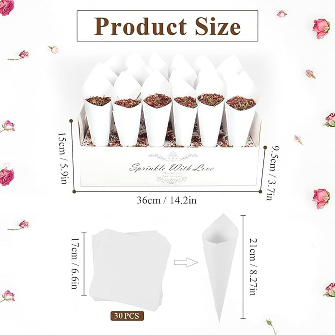 30Pcs Party Confetti Cones, Biodegradable Stand Tray Paper Cone Box Set, Suitable 30 Holes Confetti Cones Holder Placing Dried Flower Petals Confetti for Wedding Engagement Party Birthday image number 3