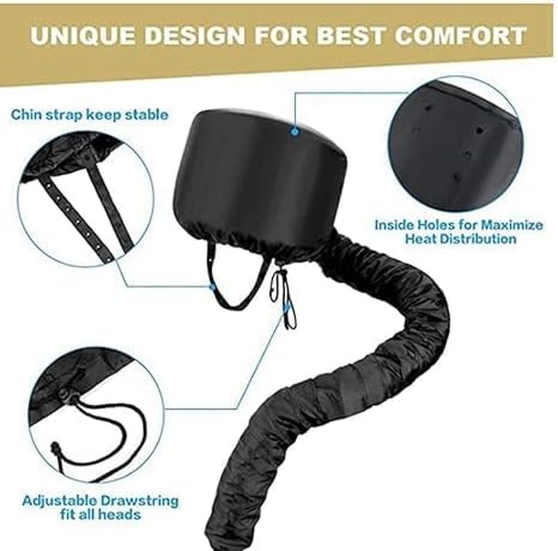 Adjustable Net Plopping Cap with Drawstring and Diffuser for Efficient Curly Hair Drying (Black) image number 3