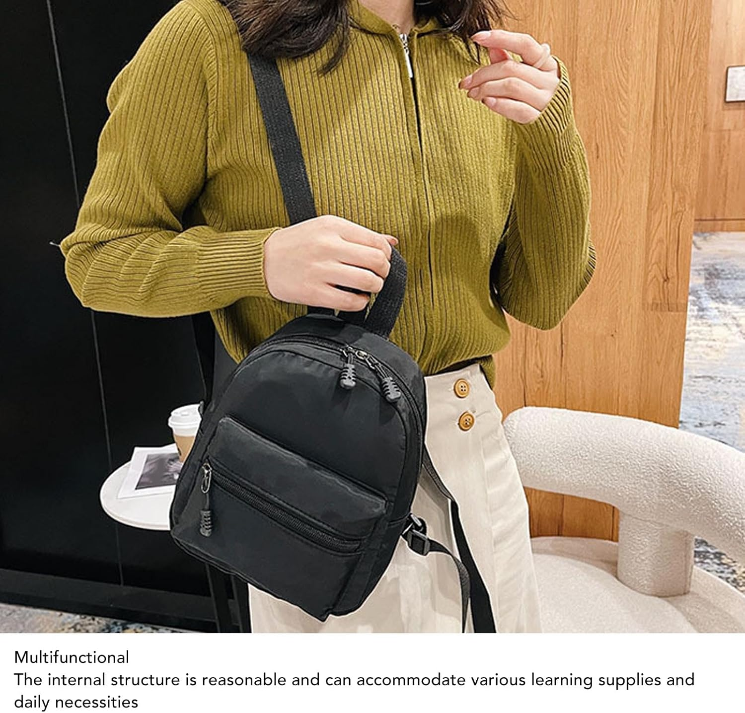 Changor Mini Backpack Purse, Waterproof Adjustable Shoulder Strap Stylish Minimalist Black Small Backpack Mini Backpack for Women for School image number 5