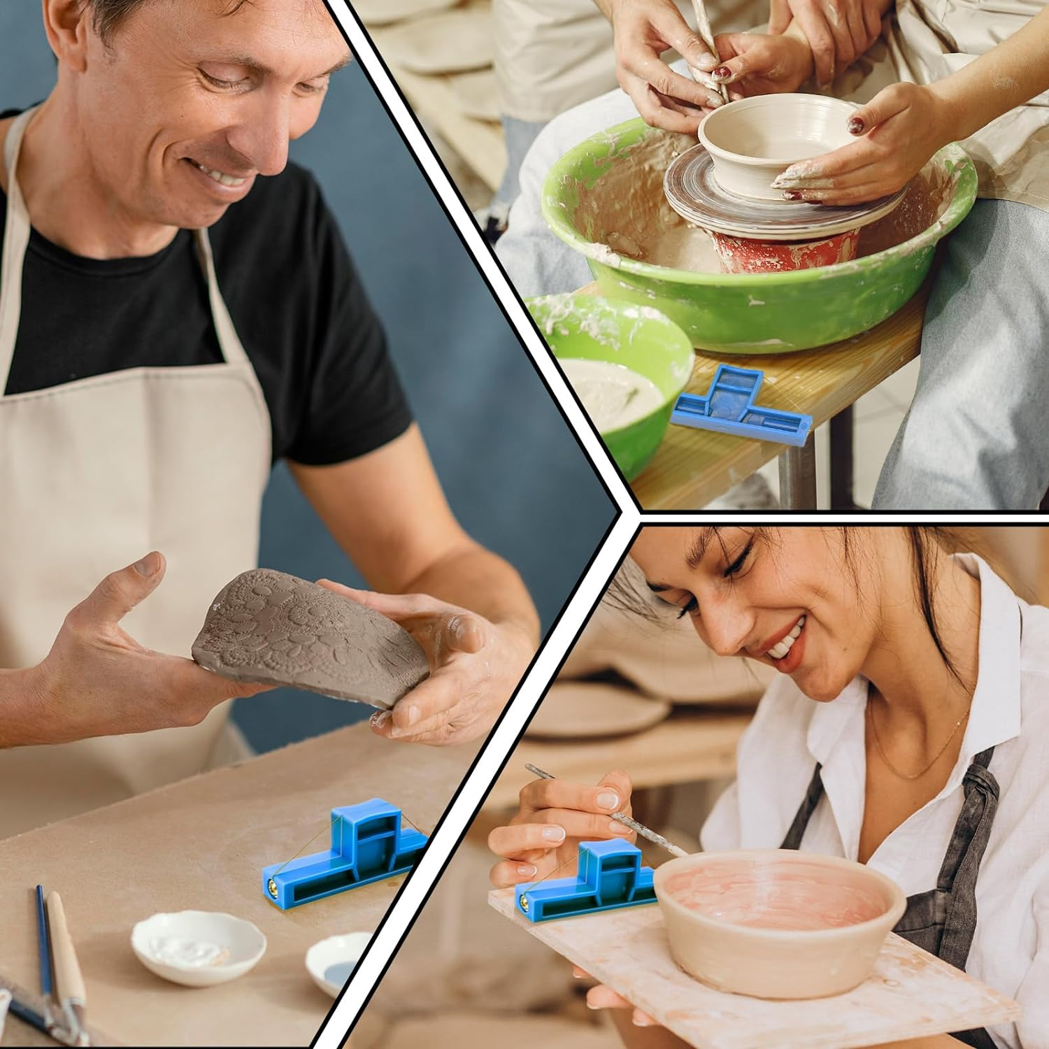 Angle Cutting Clay Tool Steel Wire Bevel Cutter Small Pottery Angle Cutter Plastic Pottery Trimming Tools Blue Plastic Ceramic Wire Cutters for Pottery, Ceramics, and Sculpting, 2.7 X 1.1 Inches