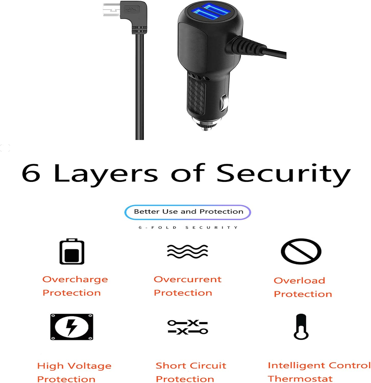 Dash Cam Power Cord Adapter Mini USB Car Charger Cable Compatible for Rexing V1V1P Prov5V3,Byakov S6,CHORTAU B-T13 B-T20 B-T25,Pruveeo D30 D40,Rove R2-4K Dash Cam Power Supply (USB Mini Port)