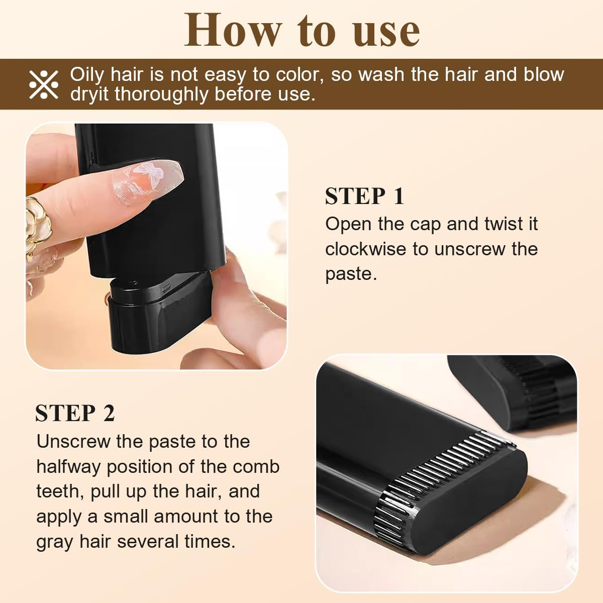 2 in 1 Hair Color Stick Safe and Convenient Comb Hair Dye Hair Dye Stick, Portable Color Touch-Up Hair Sticks with Comb, Sweat-Proof Cover Gray Hair Color Correction Sticks for Unisex (Dark Brown) image number 1