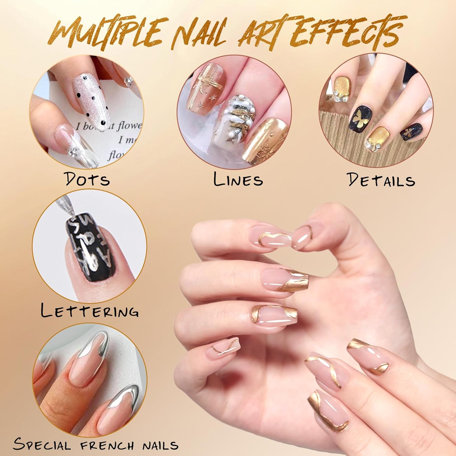 MKNZOME 6 Color Nail Art Pens, Nail Polish Pens Set Nail Chrome Eraser Pen Drawing Painting Point Liner Pens with Eraser Pen, Waterproof and Quick-Drying - 004-0.5Mm image number 6