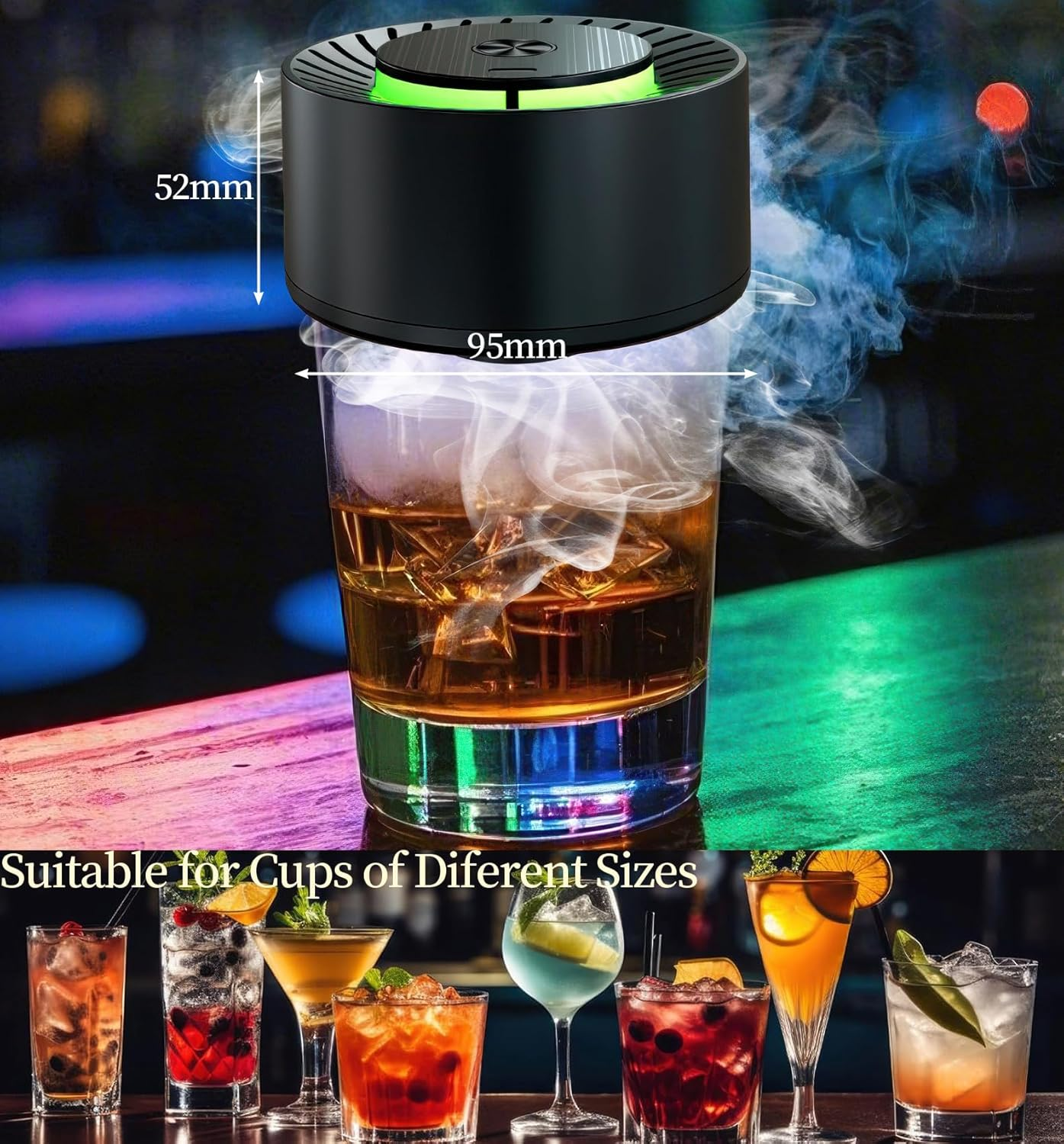 Electric Whiskey Smoker Kit, Rechargeable Built-In Lighter & LED Light, No Butane Needed, 6 Flavored Wood Chips for Cocktails & Old Fashioned Drink, Bourbon Whiskey Gifts for Men Husband Dad image number 1