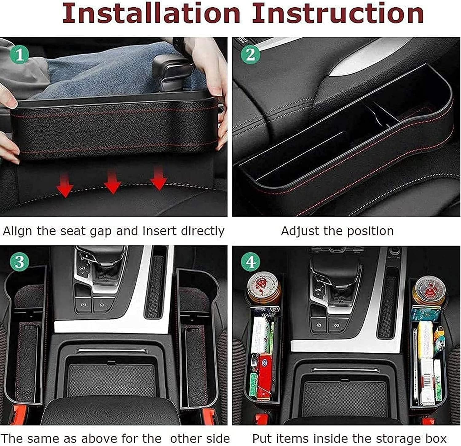 2PCS Car Seat Gap Filler Organizer, Auto Premium PU Leather Console with Cup Holder, Multifunctional Car Organizer Front Seat Pocket for Interior Essential image number 2