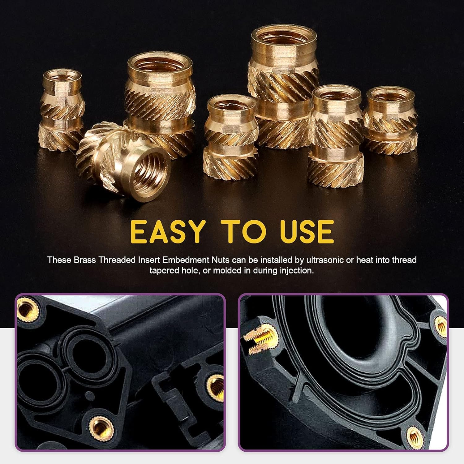 300Pcs M2 M3 M4 M5 M6 Brass Threaded Inserts, Brass Heat Set Insert for Plastic Parts, Threaded Insert Set for 3D Printing Injection Molding(Color:As Shown) image number 1