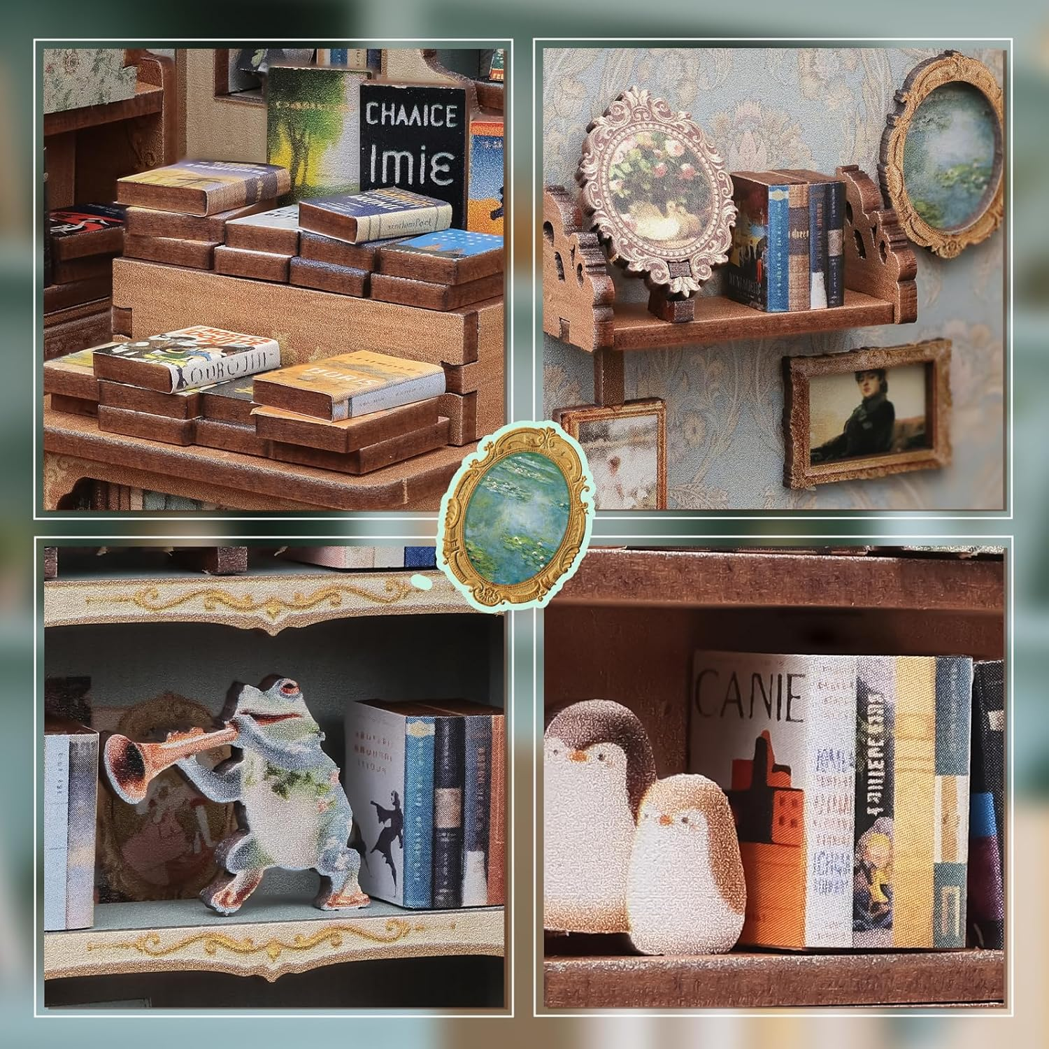 CUTEBEE Book Nook Kit - DIY Miniature Dollhouse Kit for Adults and Teens, Tiny House Bookshelf Decor 3D Wooden Puzzle for Family, Friends (Muse Bookstore) image number 6