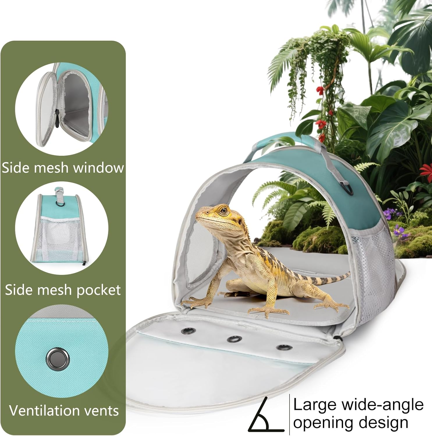 Bearded Dragon Travel Carrier for Lizards, Hedgehog, Rat, Parrot, Bird & Guinea Pig - Portable for 2 (Green) image number 3