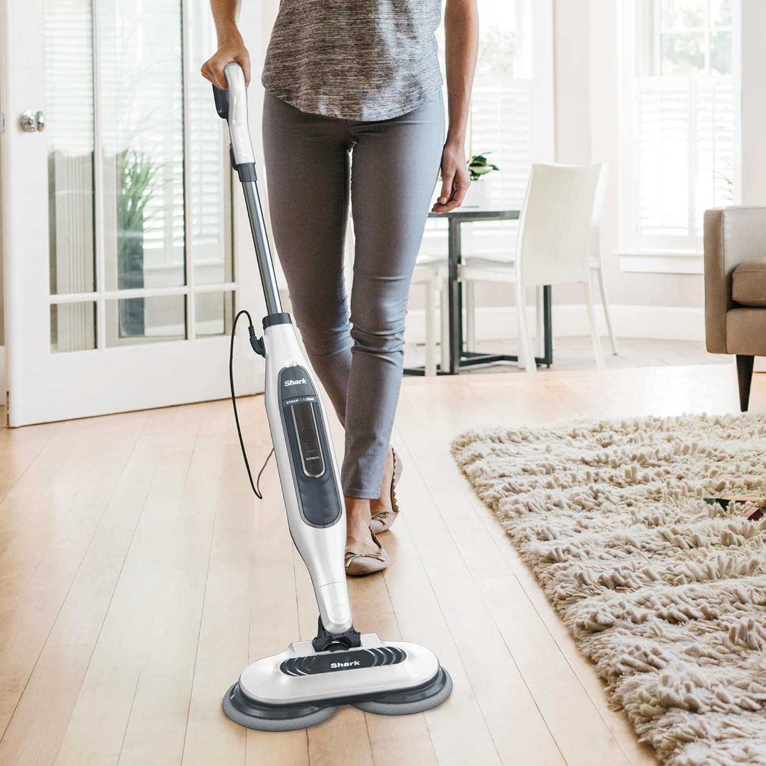 Shark Steam & Scrub Automatic Steam Mop, Hard Floor Cleaner & Steamer, Powerful Stain Remover, 2 Rotating Power Pads & 3 Steam Settings, S7001ANZ, White image number 3