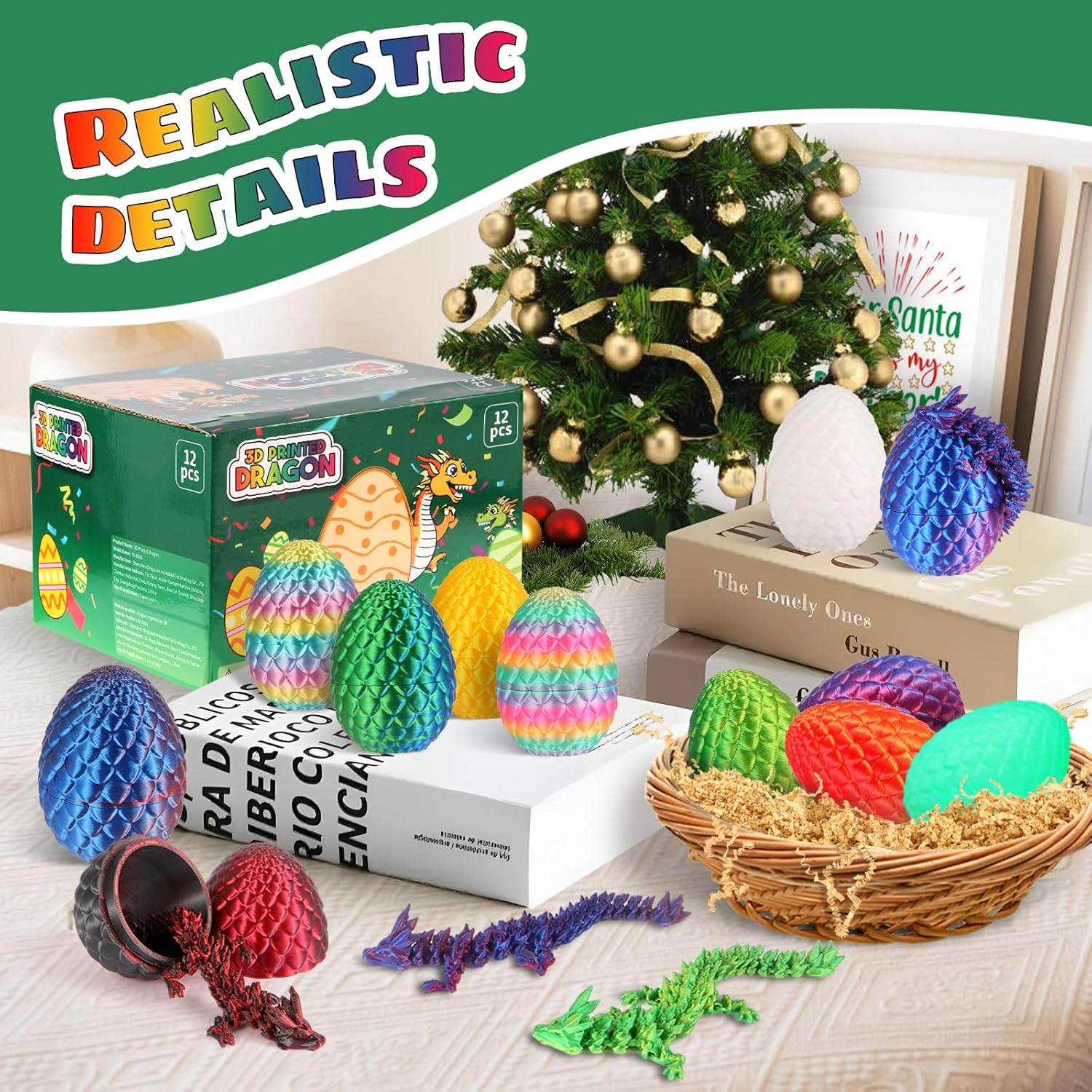 12PCS 3D Printed Dragon Eggs with Dragon Inside, Mini Dragon Egg Set Articulated Crystal Dragon Fidget Toy, Cool Stuff Fun Gifts for Adults Teens Boy Gifts Easter Basket Stuffers image number 4