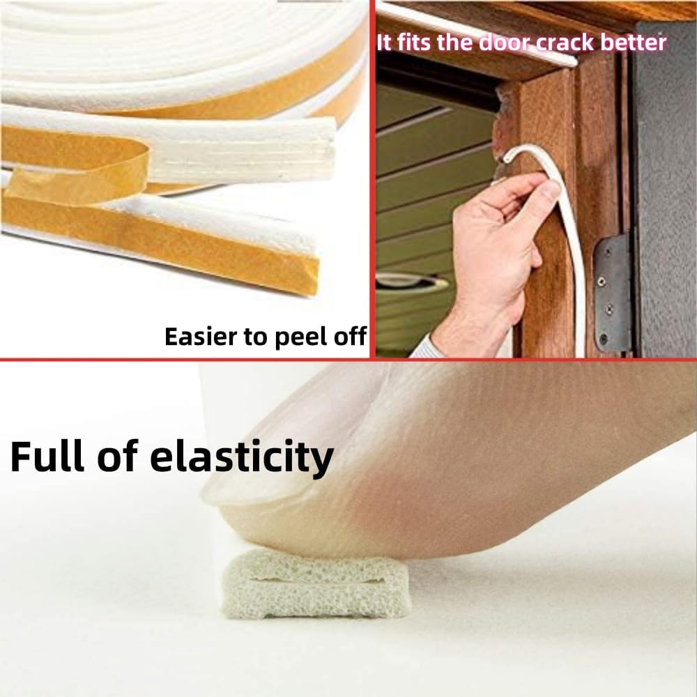 20-Foot Door and Window Weatherproof Sealing Strips, Leitungg Anti-Collision Strips - Self-Adhesive Foam Sound Insulation D-Shaped Strips(White) image number 6