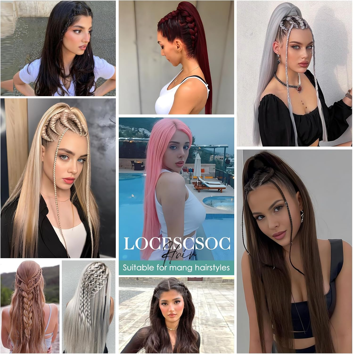 Locescsoc 28 Inch Straight Hair Extensions 150 G 3 Packs Bone Straight Braiding Hair, Soft Synthetic Bundles Crochet Braids Hair Bundles for Braiding (Pink1#, 28 Inch 3 Packs) image number 5