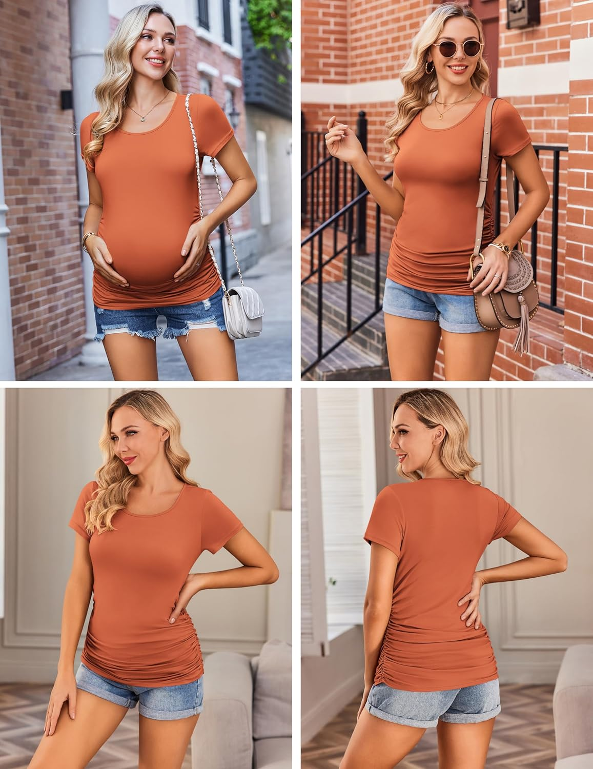 Ekouaer Womens Maternity Tops 3 Packs Short Sleeve Casual Pregnancy Shirts image number 2