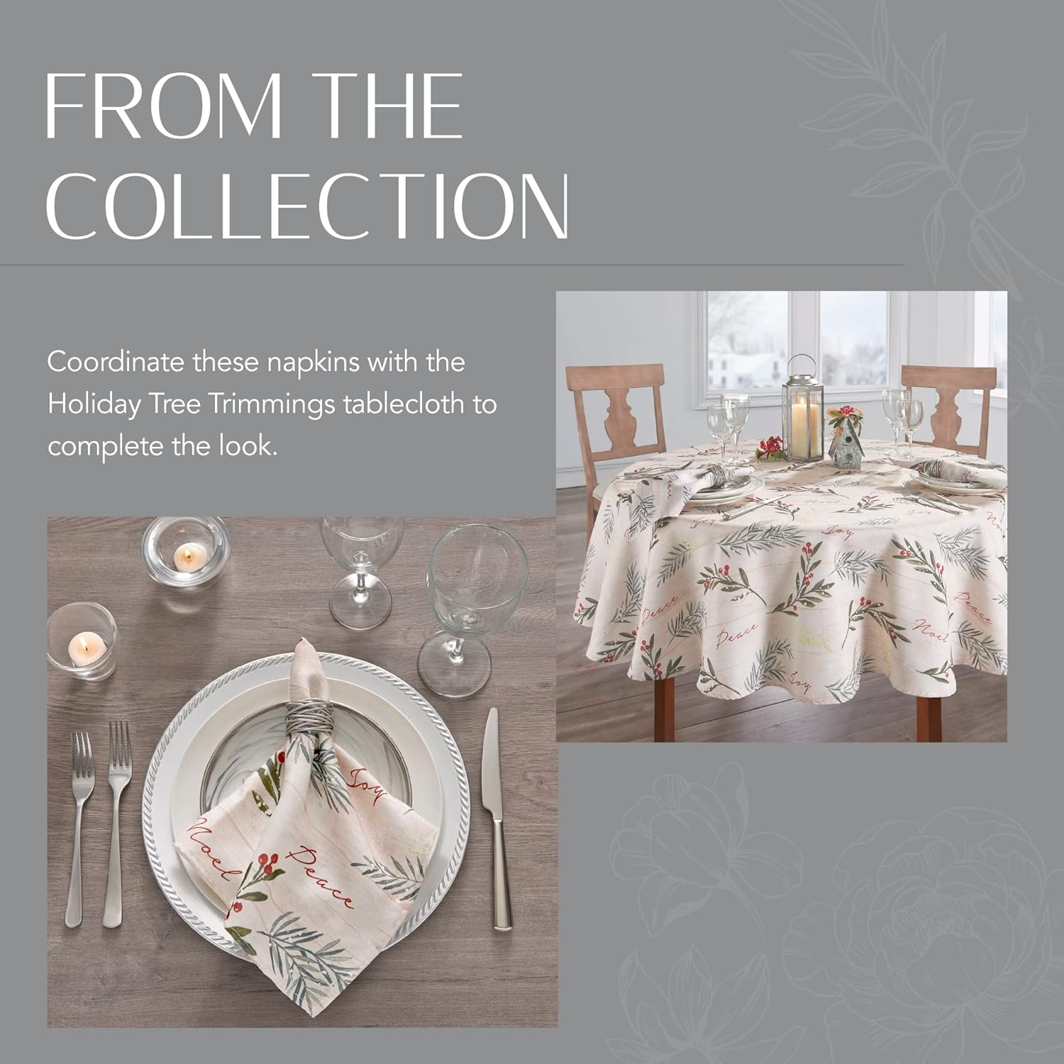 Elrene Home Fashions Holiday Tree Trimmings Fabric Napkins, Set of 4, 17 Inches X 17 Inches image number 4