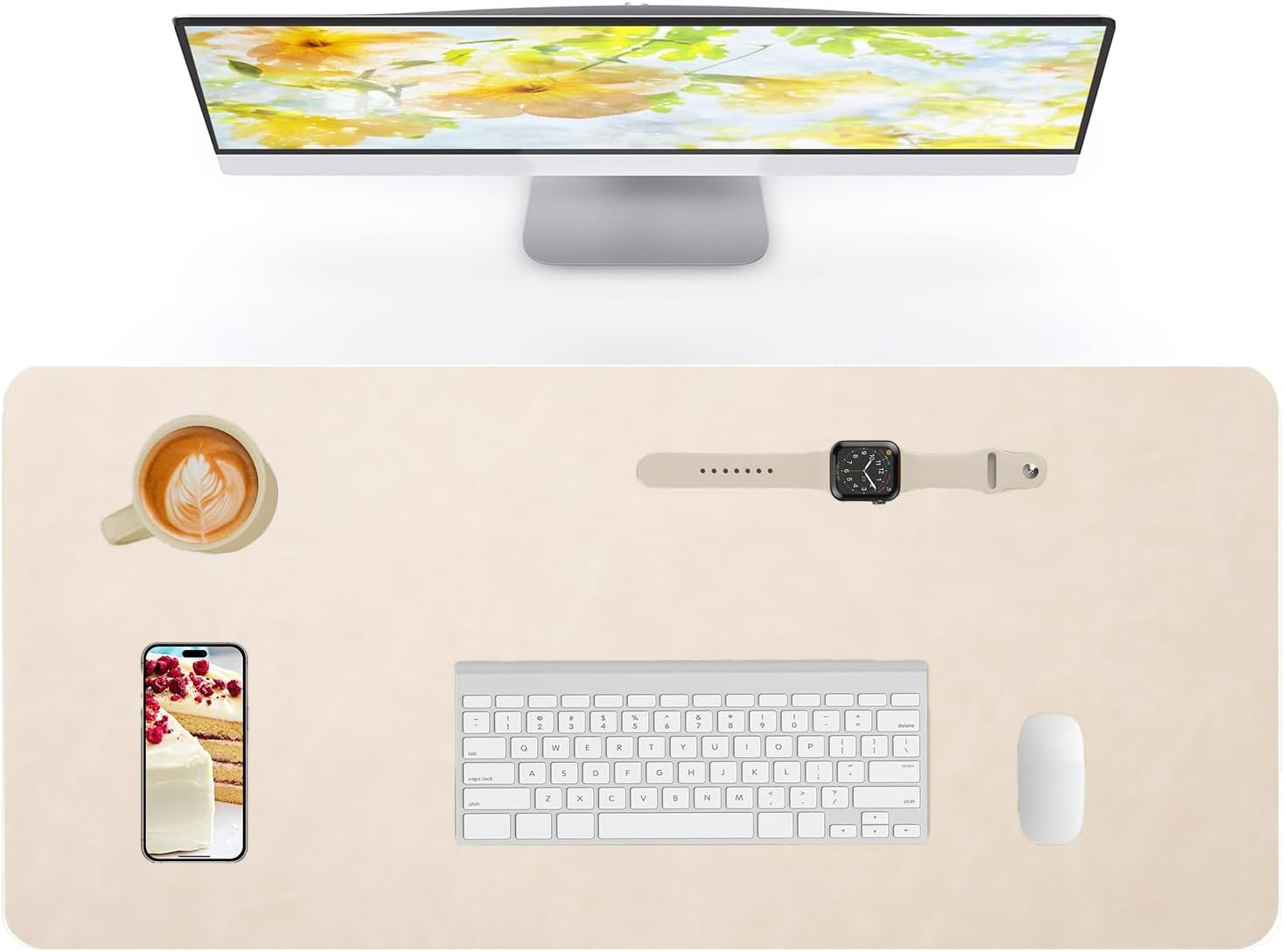 Crazy Horse Leather Desk Mat Large Mouse Pad Laptop Computer Desk Pad Protector Non-Slip Waterproof Table Blotter Desktop Writing Pad for Office and Home (Beige, 80X40Cm)