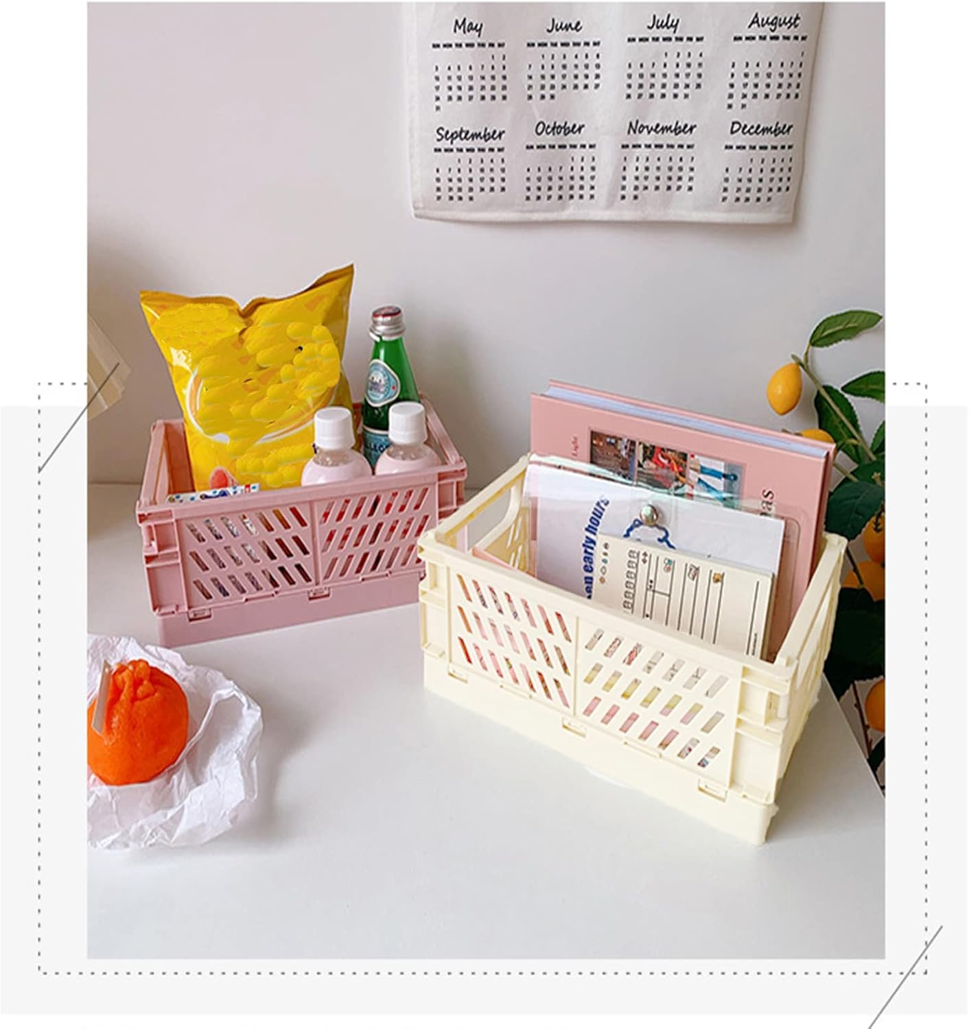 3Pcs Mini Plastic Storage Baskets (5.9X3.9X2.2In) for Shelf Organizing, Collapsible Plastic Basket for Home Kitchen, Classroom, Office, Bedroom, Cabinet Storage image number 3