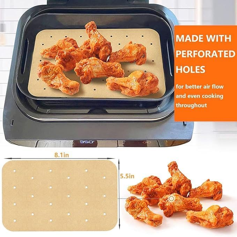 200-Piece Air Fryer Papers &ndash; Non-Stick Disposable Rectangular Parchment Paper Liners (5.5 X 8 In) for Ninja Foodi Dual Air Fryer DZ201, DZ401, 6-In-1 8-Qt 2-Basket image number 4