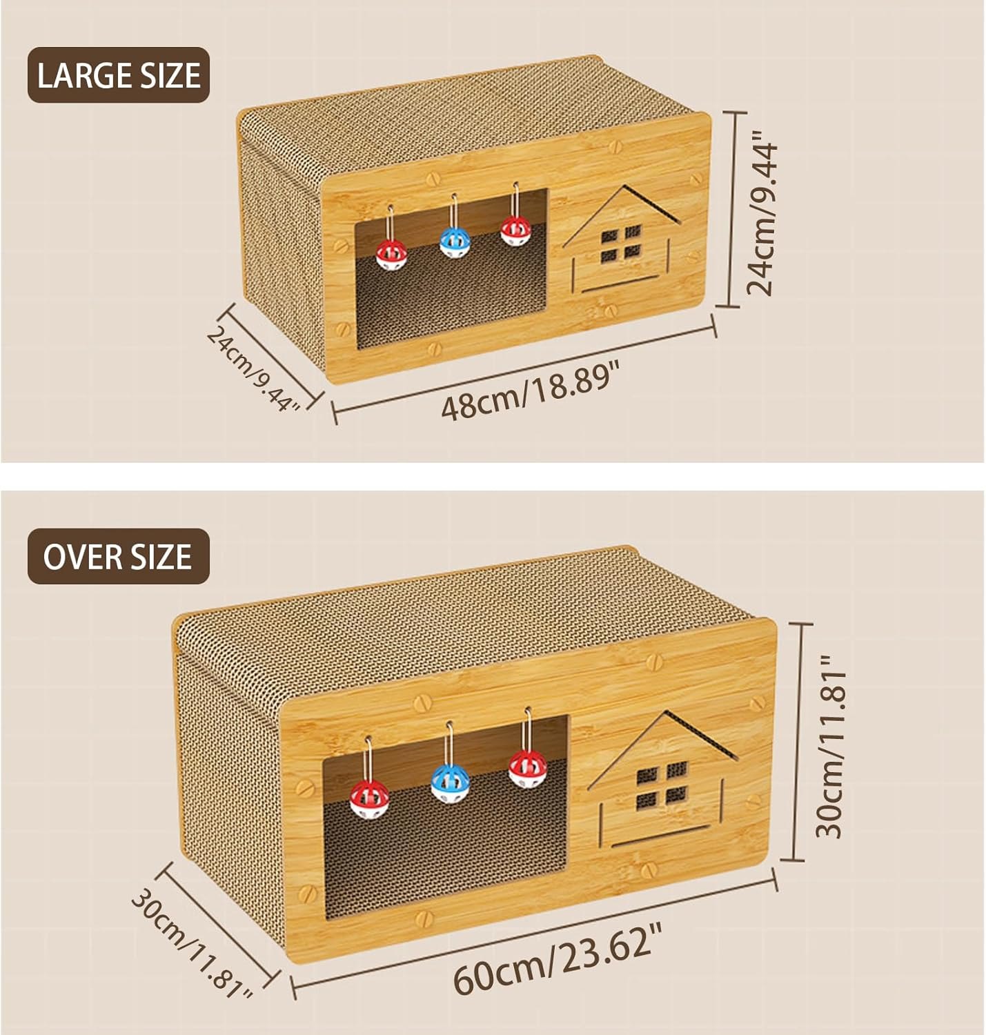 Cat Scratching House Cardboard Cat House with Cat Scratching Pads Cat Bed Condo with Bell Fluffy Ball for Multi Small Pet Large Kitty Easy to Assemble Large image number 1