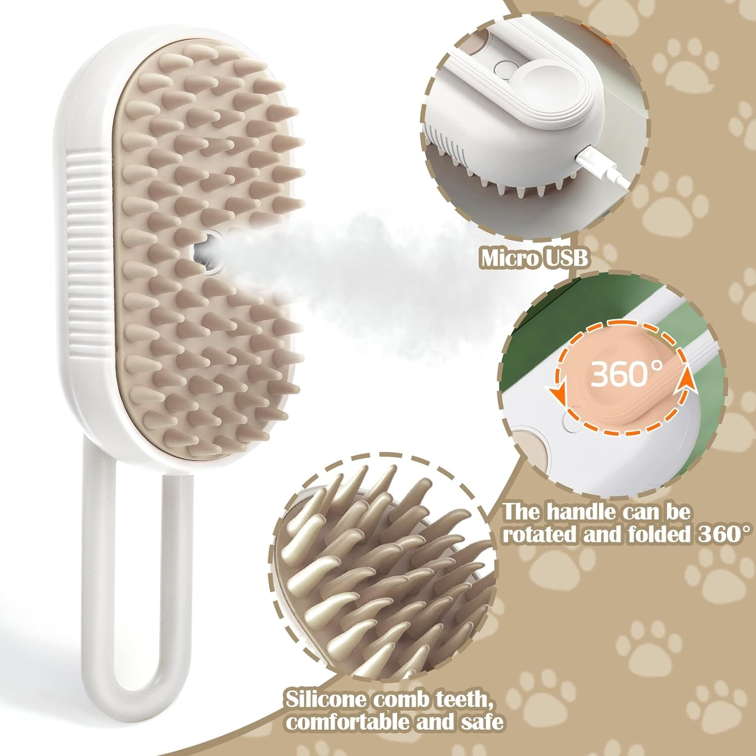 Steam Brush Cat Brush with Steam Pet Spray Massage Comb 3-In-1 Steam Brush Multifunctional Steam Brush Pet Hair Removal Comb Steam Brush Dog (Porcelain White)