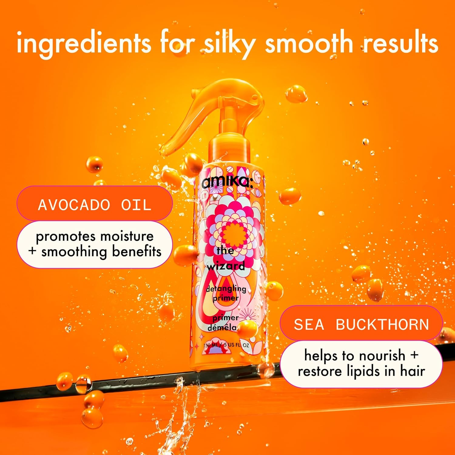 Amika the Wizard Detangling Primer &ndash; Multi-Tasking Hair Detangler & Heat Protectant for Soft, Manageable Hair &ndash; Anti-Frizz Hair Priming Spray with Avocado Oil + Sea Buckthorn &ndash; 150Ml image number 4